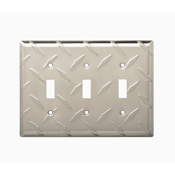 Brainerd W32849-SN Diamond Plate Triple Switch Cover Plate Satin Nickel