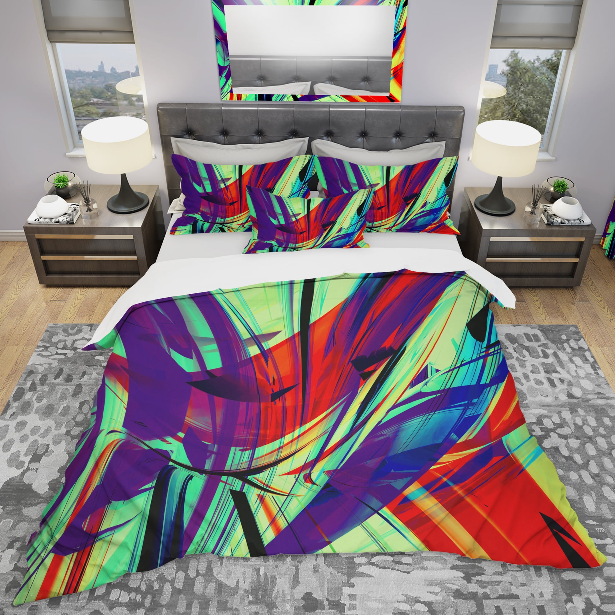 Designart 'Vinatge Lime Green Abstract Art' Modern & Contemporary Duvet Cover Set