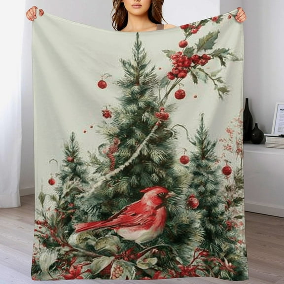 RKSupls Christmas Throw Blanket,Soft Warm Fannel Pine Tree Cardinal Bird Blankets Gift for Home Bed Sofa Couch Decor,30x40 in