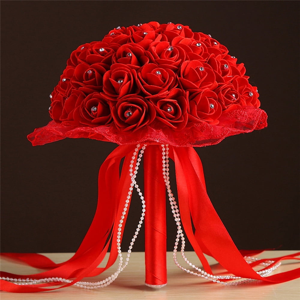 CieKen Crystal Lace Roses Bridesmaid Wedding Bouquet Bridal Artificial ...