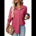 thumbnail image 2 of Camisas de Punto Gofre con Botones para Mujer, Chaqueta Informal de Larga, Blusas Estilo Boyfriend, Corte Holgado Rosa Roja M, 2 of 9