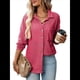 thumbnail image 2 of Camisas de Punto Gofre con Botones para Mujer, Chaqueta Informal de Larga, Blusas Estilo Boyfriend, Corte Holgado Rosa Roja M, 2 of 9