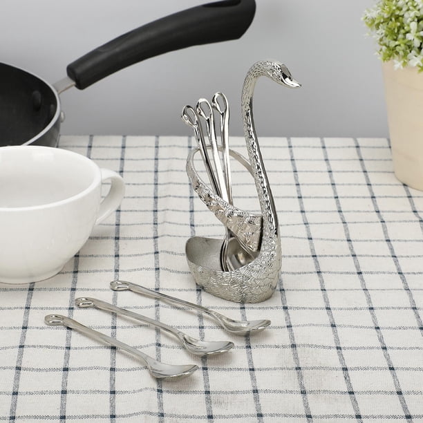 Cuchara de postre elegante y moderna cuchara de café cuchara de azúcar cuchara para mezclar cuchara de té cuchara para helado juego de cubiertos con soporte de plumas de ANGGREK Otros