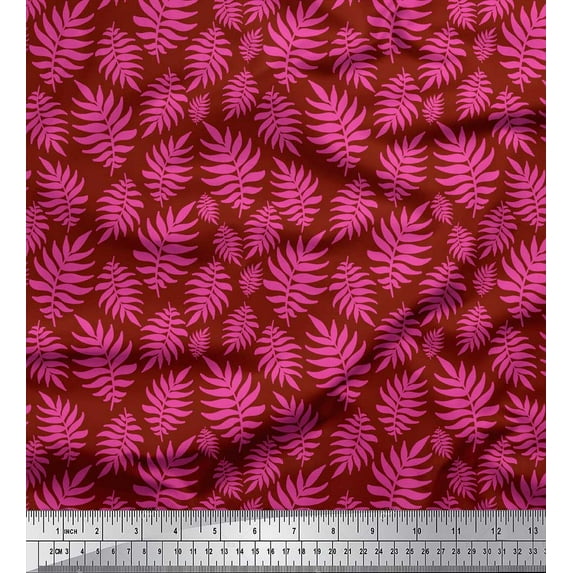 Soimoi Red Heavy Satin Fabric Artistic Leaves Decor Fabric Printed Yard 54 Inch Wide