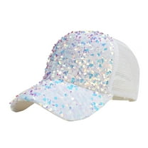 TOOYOU Baseball Cap Mesh Snapback Hat Sun And Glitter Sequins Golf Ball Cap For Men Women White