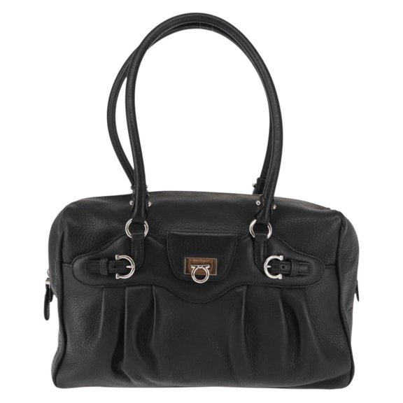 Pre-Owned Salvatore Ferragamo Gancini Buckle Shoulder Bag Leather Black Leather Shoulder Bag Bag