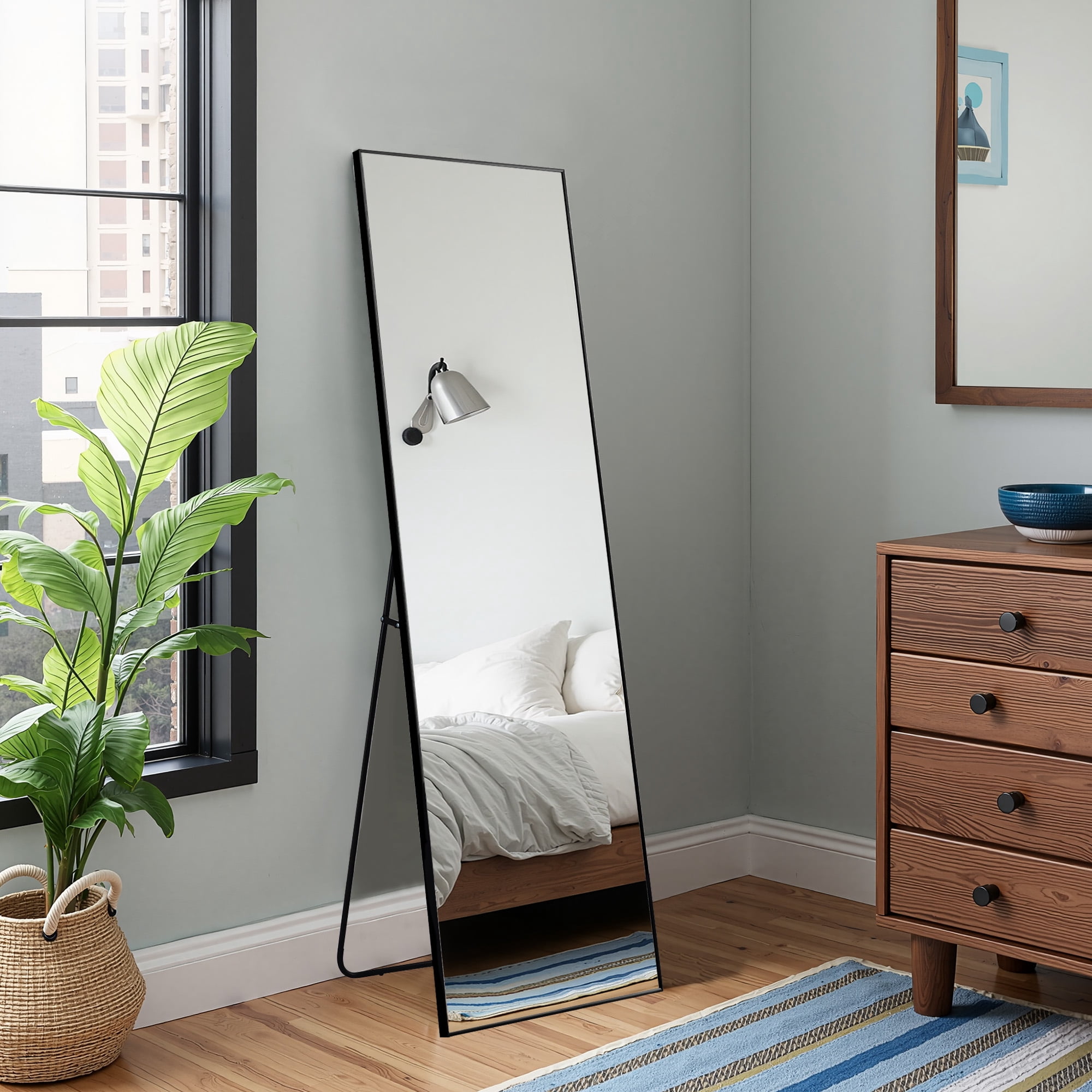 MAYEERTY 57×20" Rectangular Full Length Mirror, Freestanding for Bedroom & Living Room, Aluminum, Black