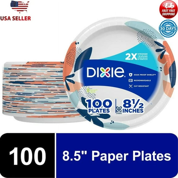 8.5 Disposable Paper Plate Bulk Pack Soak Proof Microwave Safe Durable 100Count