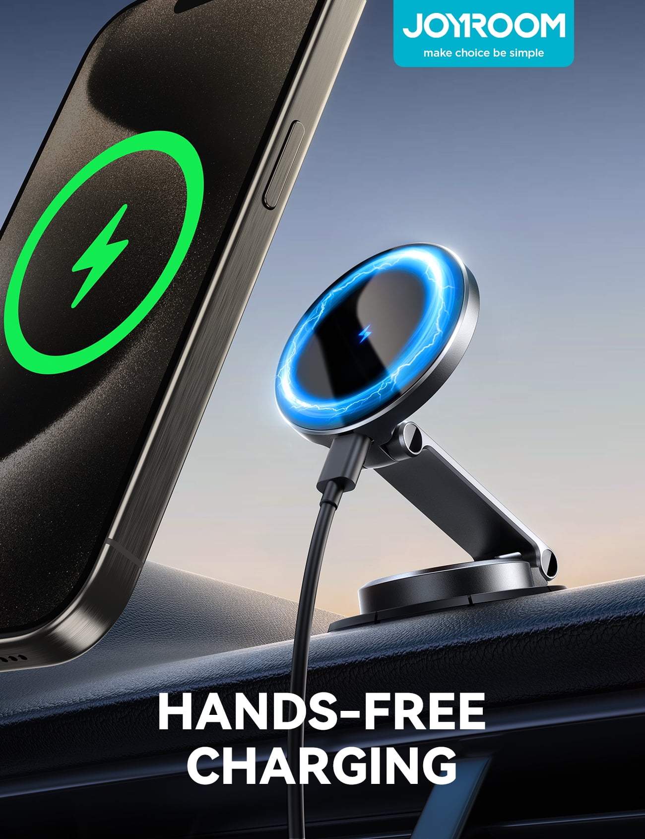 JOYROOM for MagSafe Car Mount, 15W Wireless Fast Charging Magnetic Phone Holder for Car, All Metal 360° Rotation Dashboard Car Phone Holder for iPhone 17 16 15 14 13 12 Pro Max, Black