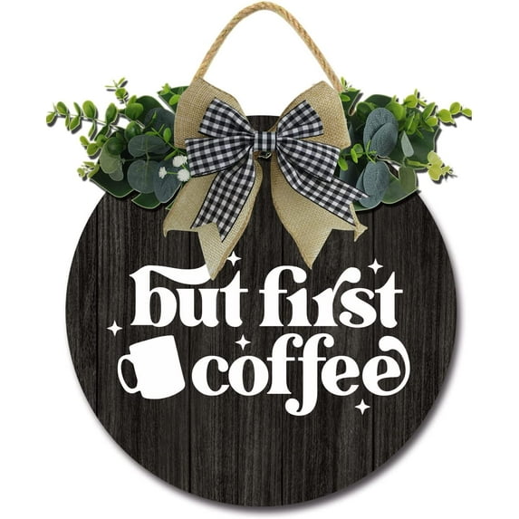 Eveokoki 12" But First Coffee Sign Decor Rustic Farmhouse Wooden Retro Plaque Coffee Bar Decor Coffee Lover Coffee Station Decor Home Office Kitchen Wall Decor