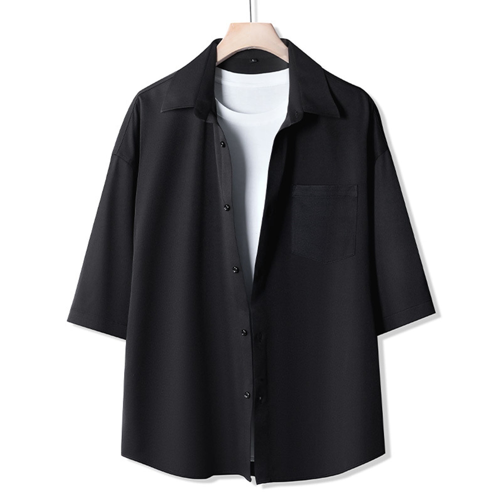 Short Sleeve Shirts for men Casual Fashion Solid Turn-Down