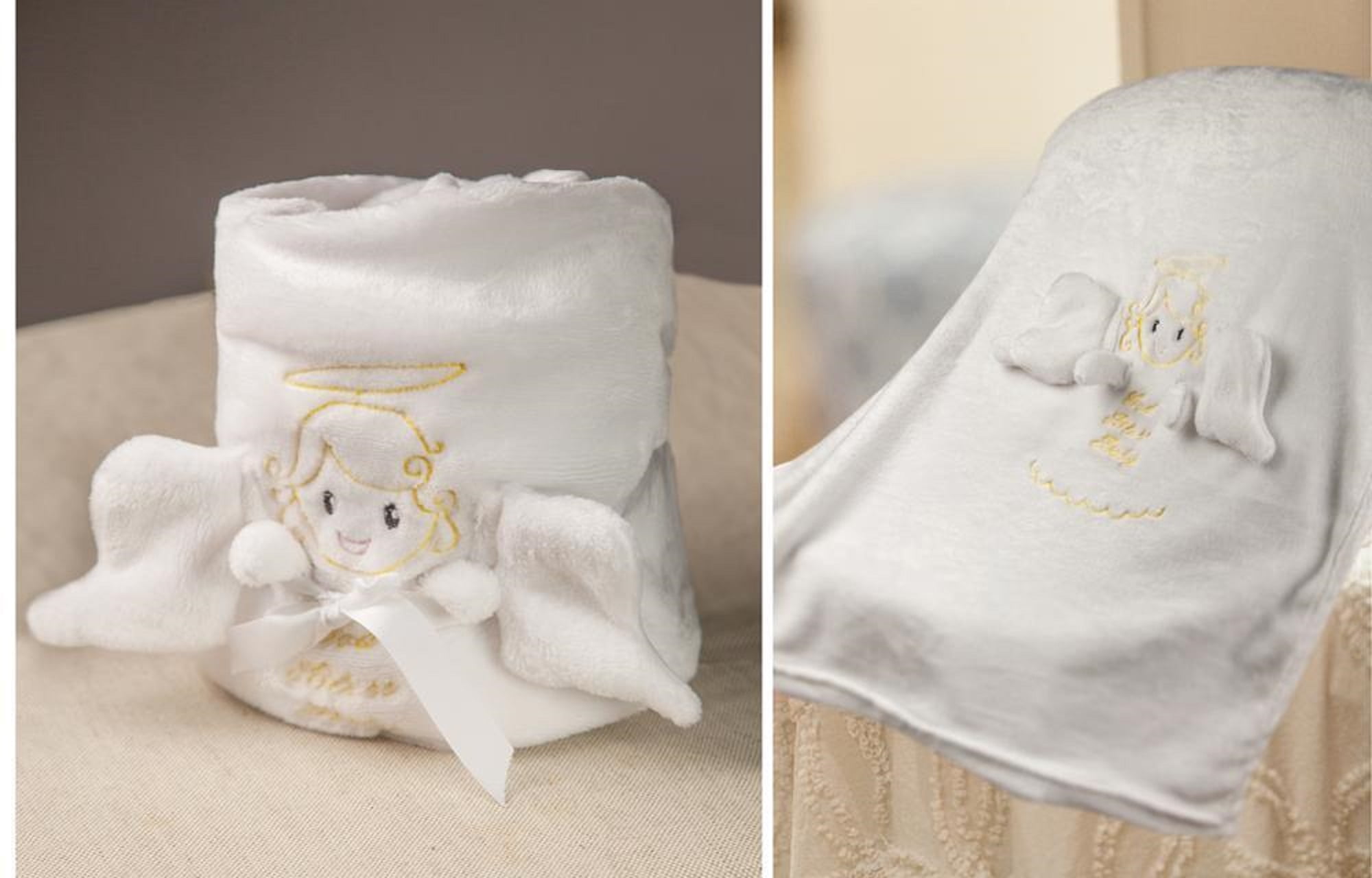 White Innovative Soft Angel Baby Blanket Rolled with Bow 30" X 40