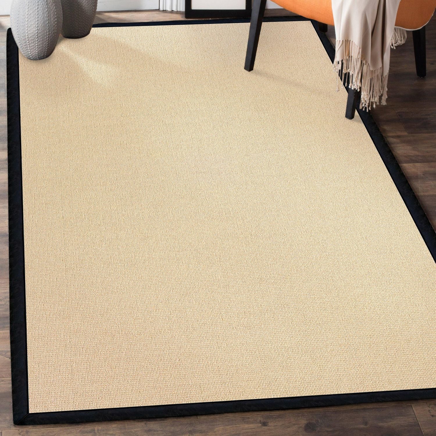 Athena Natural Wool & Black PU 5' x 8' Area Rug