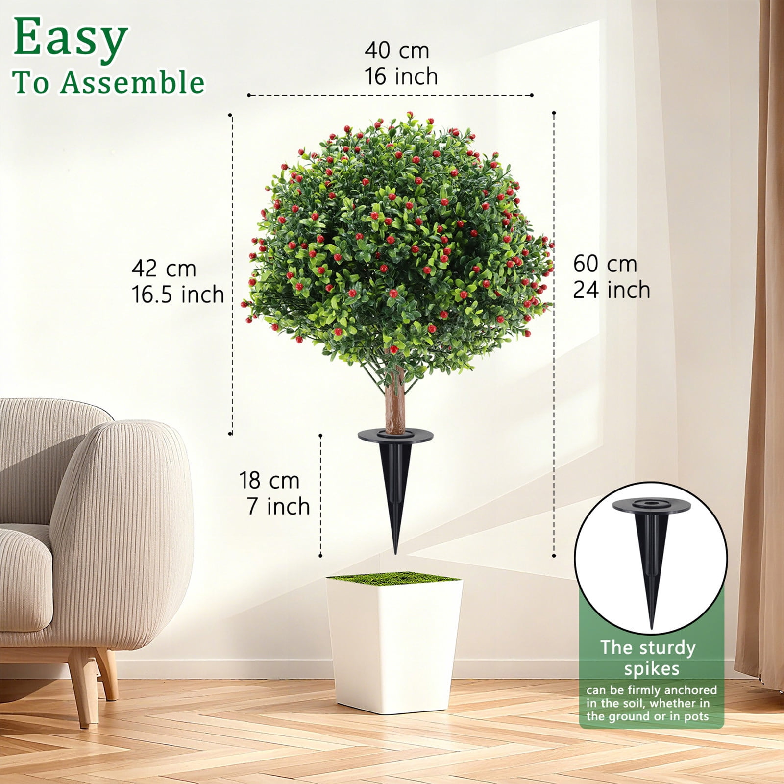 Artificial Boxwood Tree Outdoor Plant Fake Shrub Easy Install No Maintenance Realistic Design, Decorative Faux Plant for Garden Porch Patio Yard Landscaping Home Decor Outdoor Use