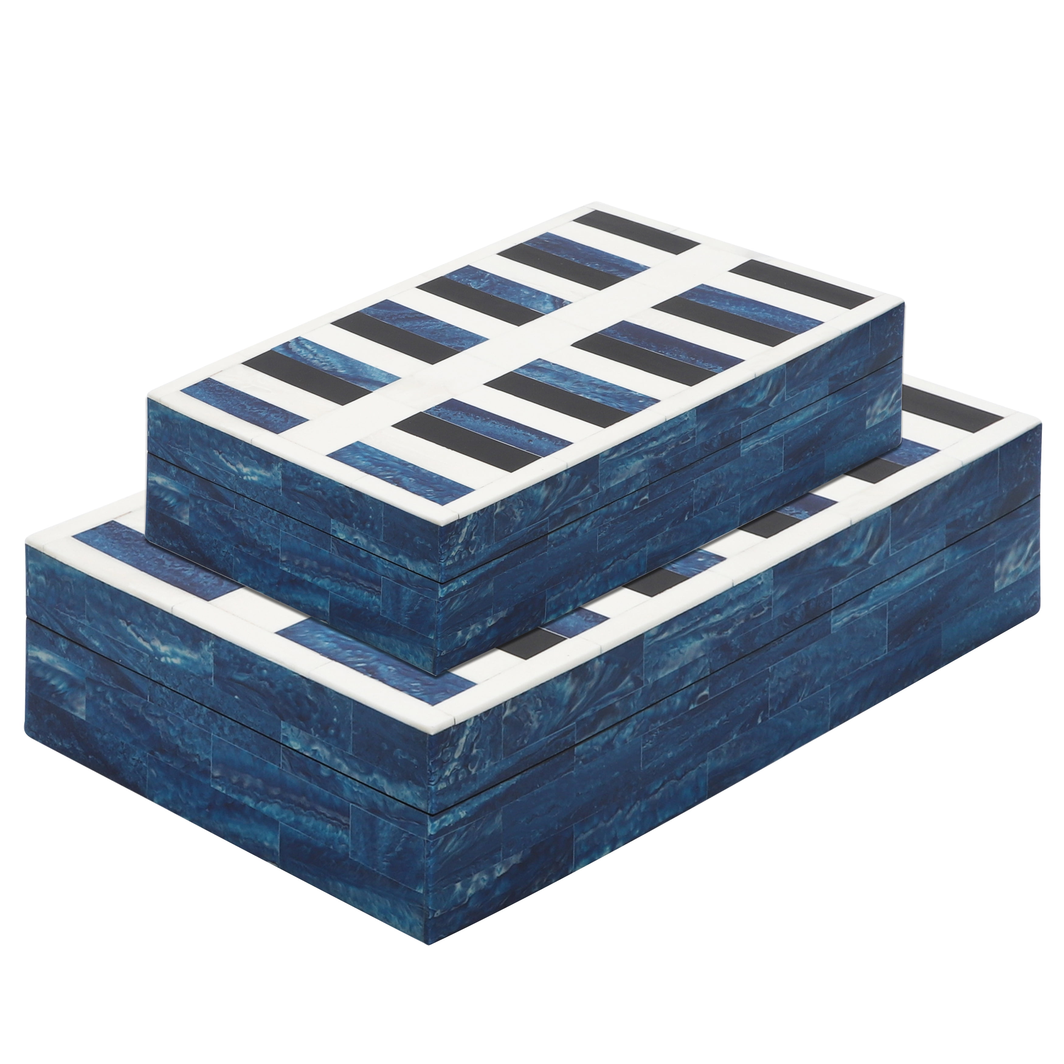 Resin Set of 2 Checkered Boxes - Thumbnail 2
