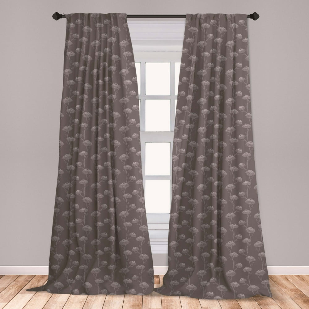 Taupe Curtains 2 Panels Set, Chrysanthemum Blooms Gardening Plants Theme on Dark Background