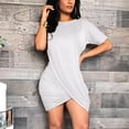 thumbnail image 2 of SAWOBUUN Womens Mini Dress Solid Short Sleeve Wrap Ruched Bodycon Mini Dress Crew Neck Slim Fit Casual Dress, 2 of 9