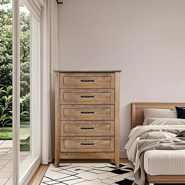 Yeshouse Cómoda de 5 Cajones para Dormitorio, Juego de Cajones Altos Rústicos de Madera, Cómoda de Granja con Organizador de Almacenamiento para Dormitorio, Sala de Estar, Pasillo y Entrada