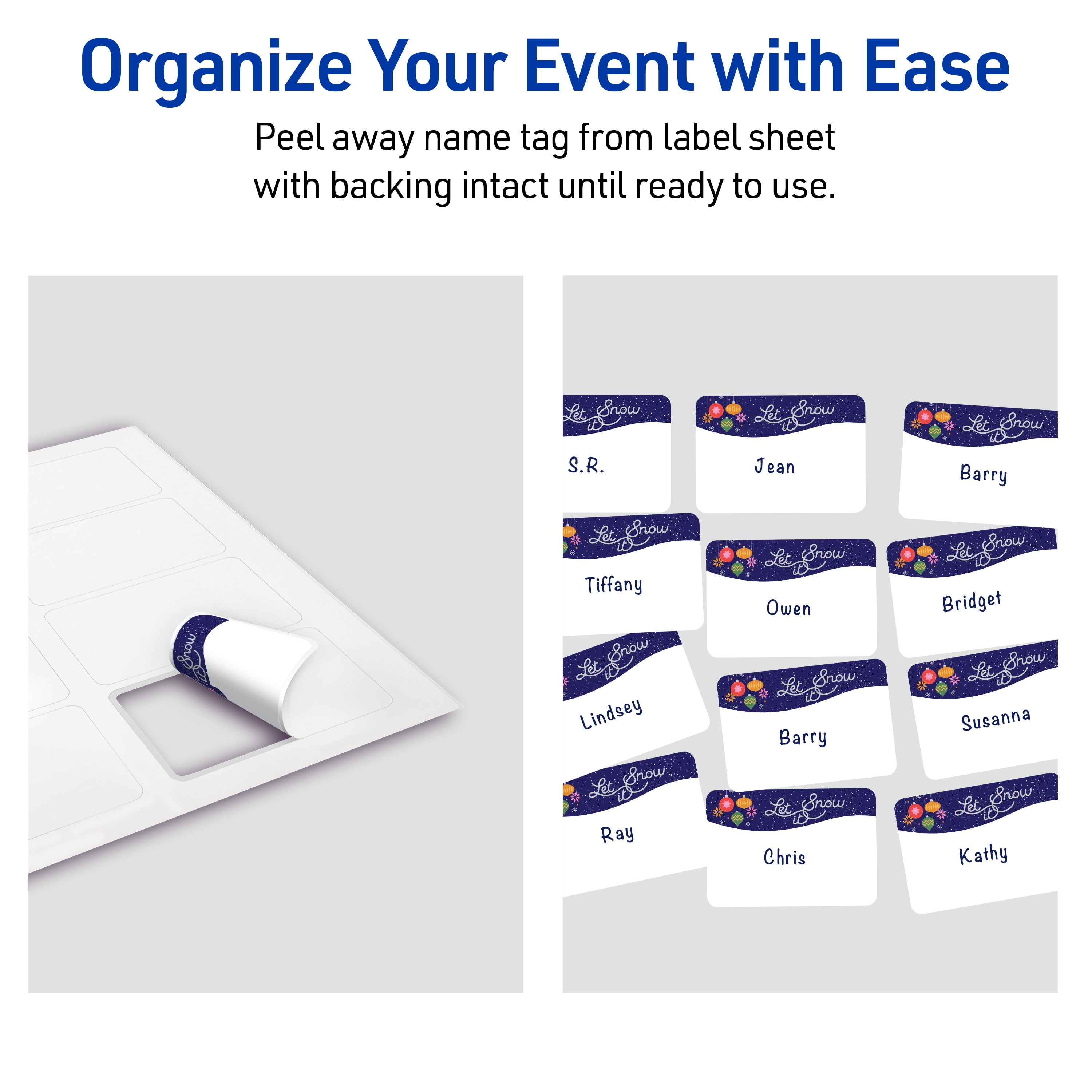 Avery Adhesive Name Tags, Matte White, Let It Snow