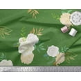 thumbnail image 2 of Soimoi Green Japan Crepe Satin Fabric Leaves & Faith Rose Floral Print Fabric by Yard 44 Inch Wide, 2 of 3