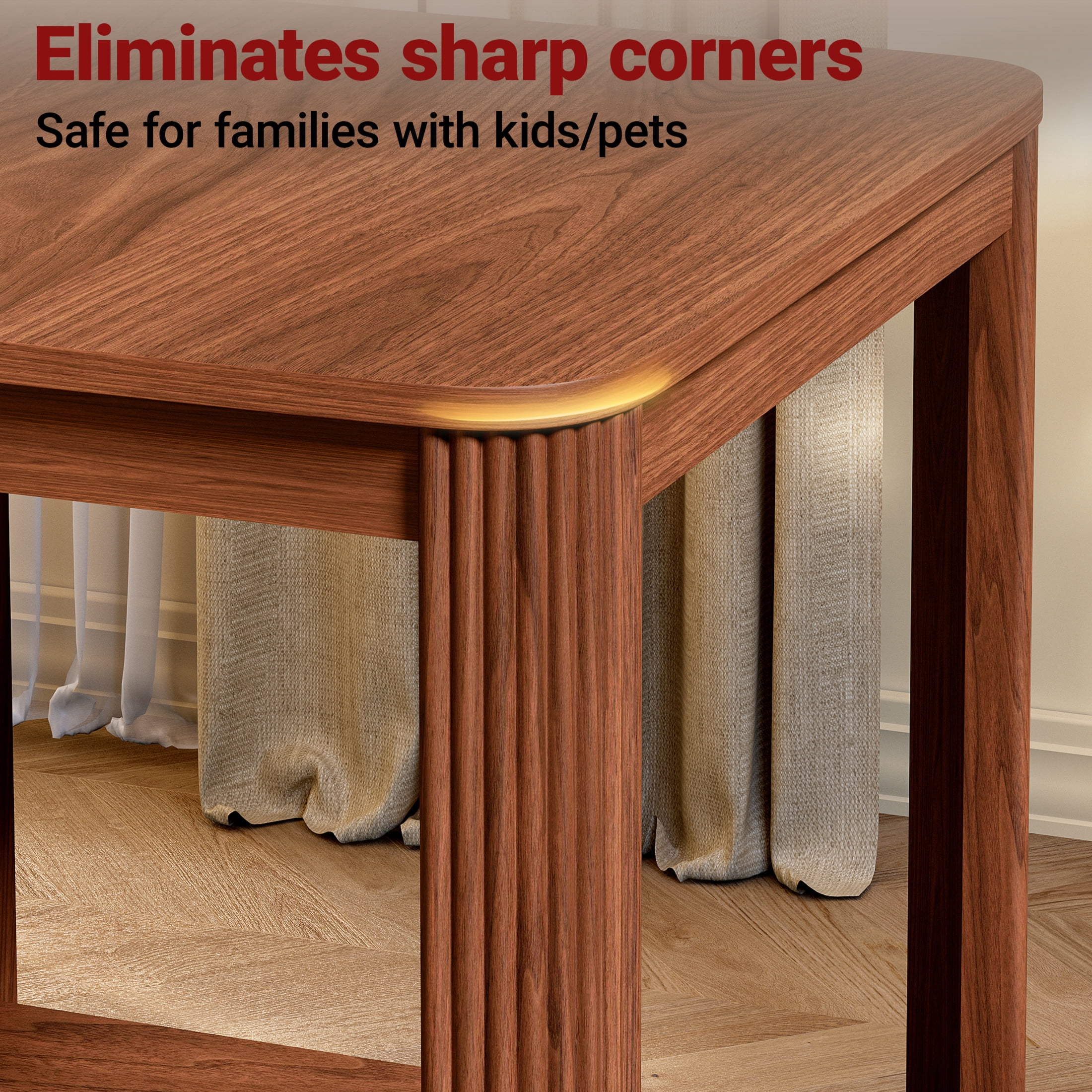 Noble House 22.1-Inch Boho End Table with 2-Tier Open Shelf, Rounded Corners, Vertical Wave Grain Legs, Walnut