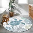 thumbnail image 3 of Summer Round Rugs for Living Room 3ft Teal Blue Khaki Coastal Ocean Sea Turtle Coral Seashell Non Slip Circle Rug Washable Low-Profile Indoor Carpet for Bedroom, Dining Room, Bathroom, 3 of 9
