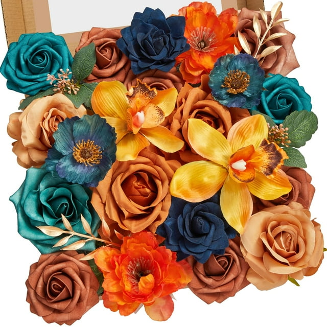Ramo de flores artificiales Serwalin, color verde azulado y naranja quemado