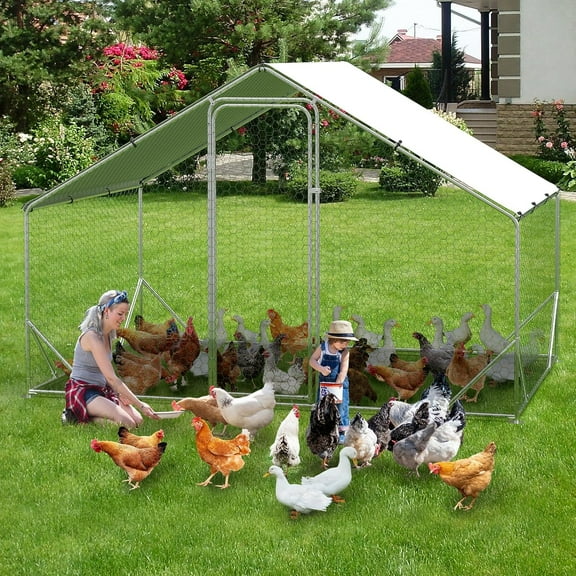 Large 74.8" Metal Chicken Coop with Walk-in Design, Waterproof Cover & Galvanized Steel Frame – Outdoor Poultry Cage Hen Run for Chickens, Ducks, Rabbits, and Small Pets