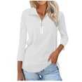 thumbnail image 2 of Royisotas 3/4 Sleeve Womens Plus Size Tops White Casual Fall Solid Color Plus Size Blouses for Women Loose Fit Half Zipper Lapel Tshirt, 2 of 7