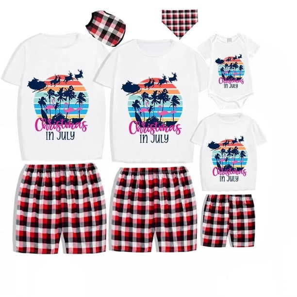 Pijamas familiares a juego de Navidad, conjuntos de Pijamas cortos grises, Papá Noel, ciervo, Fly, en julio