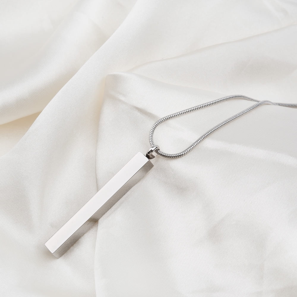 Silver Polished Single Bar Memorial Necklace Jewelry Cremation Urn Necklace for Ashes with Funnel Kit