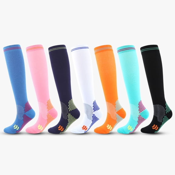 WHEANG Knee High Compression Socks for Men Women 15-20 mmHg Athletic Support Socks Long Socks for Running Cycling Fitness Outdoor Sports Boost Circulation(Color Blue L) 2026 Sales Under $1