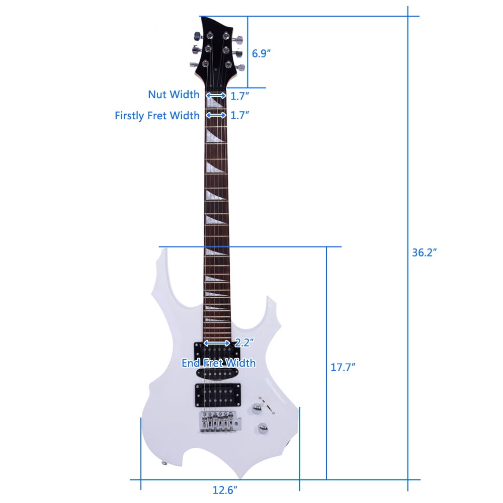 Private Jungle Novice Flame Shaped Electric Guitar HSH Pickup Bag Strap Paddle Rocker Cable Wrench Tool,White
