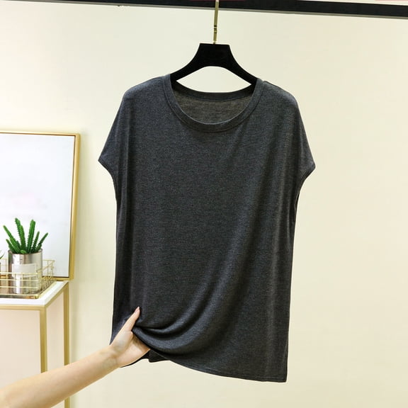 ClodeEU Women's Modal Crewneck Sleeveless Pullover T Shirt ,Solid Color Casual Layering Tee for Home Gray,Womens Plus XXL