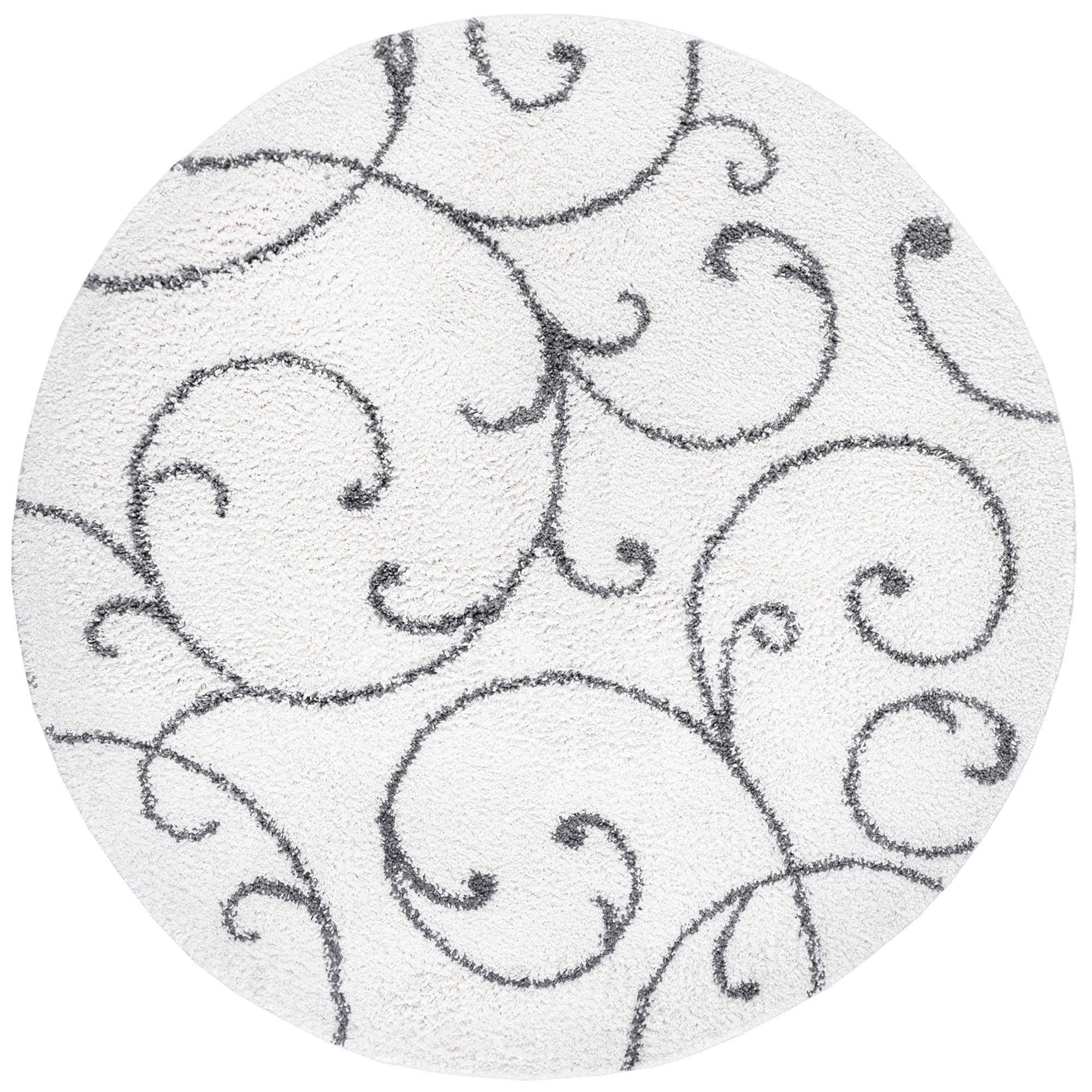 Bliss Rugs Transitional Floral 7'10'' Round White and Gray Polypropylene Indoor Area Rug, 7'10'' Round