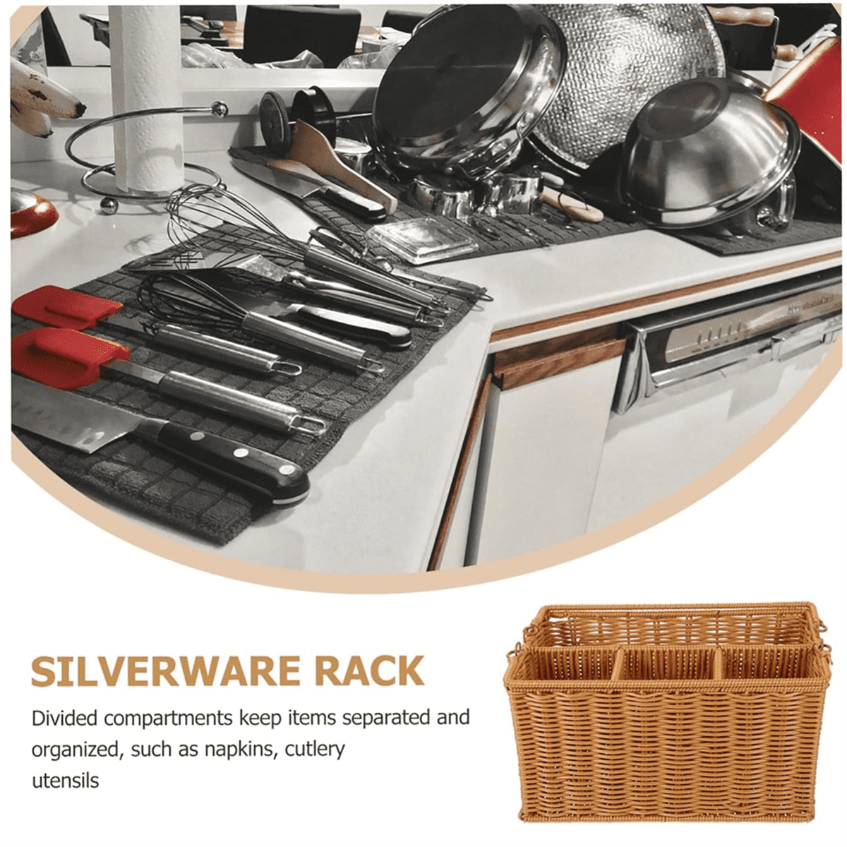 Woven Cutlery Storage Basket Outdoor Silverware Cadd-Y Utensil Organizer Cutlery Organizer Cutlery Holder Basket