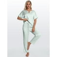 thumbnail image 3 of DAKIMOE Womens Silk Satin Pajama Sets Short Sleeve Pjs V Neck Pajamas for Women with Long Pant S to XL, 3 of 8