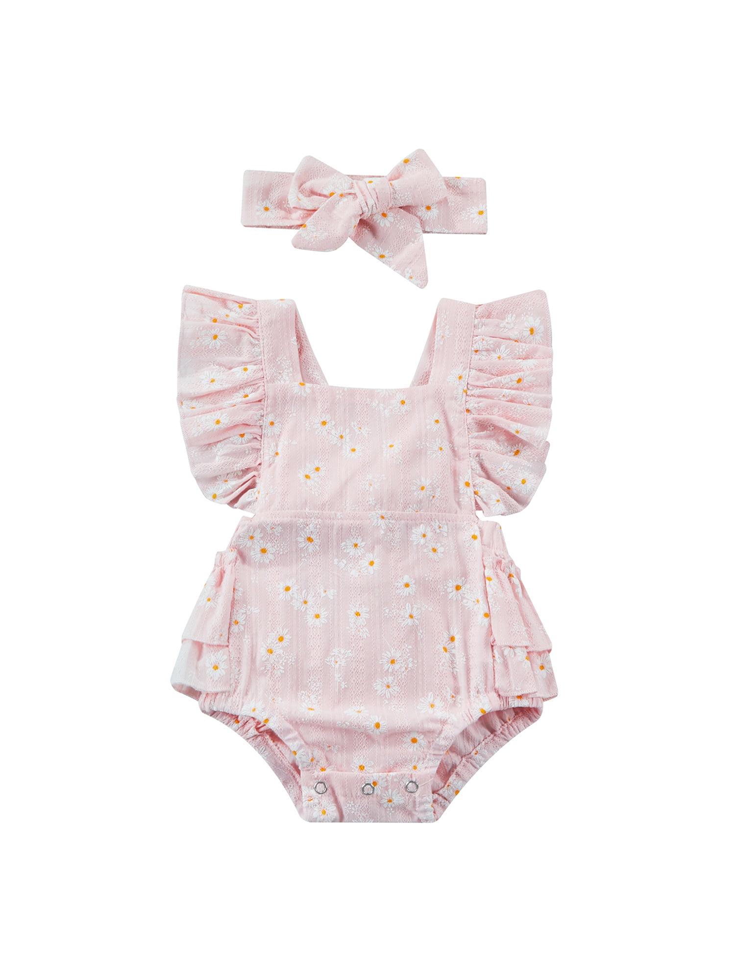 Spanish Style baby Girl KNITTED BOW Romper All in one Pink/White 0-3 3-6 6-9 m