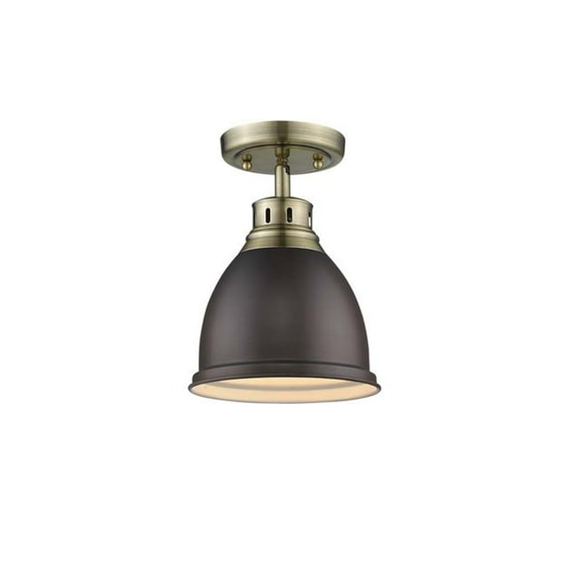 Golden Lighting 3602-FM AB-RBZ Duncan AB Flush Mount, Gold - Rubbed Bronze Shade