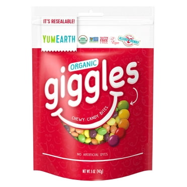 YumEarth Organic Giggles, Assorted Flavor Chewy Candy, Gluten Free, Shelf-Stable, 5 oz Bag