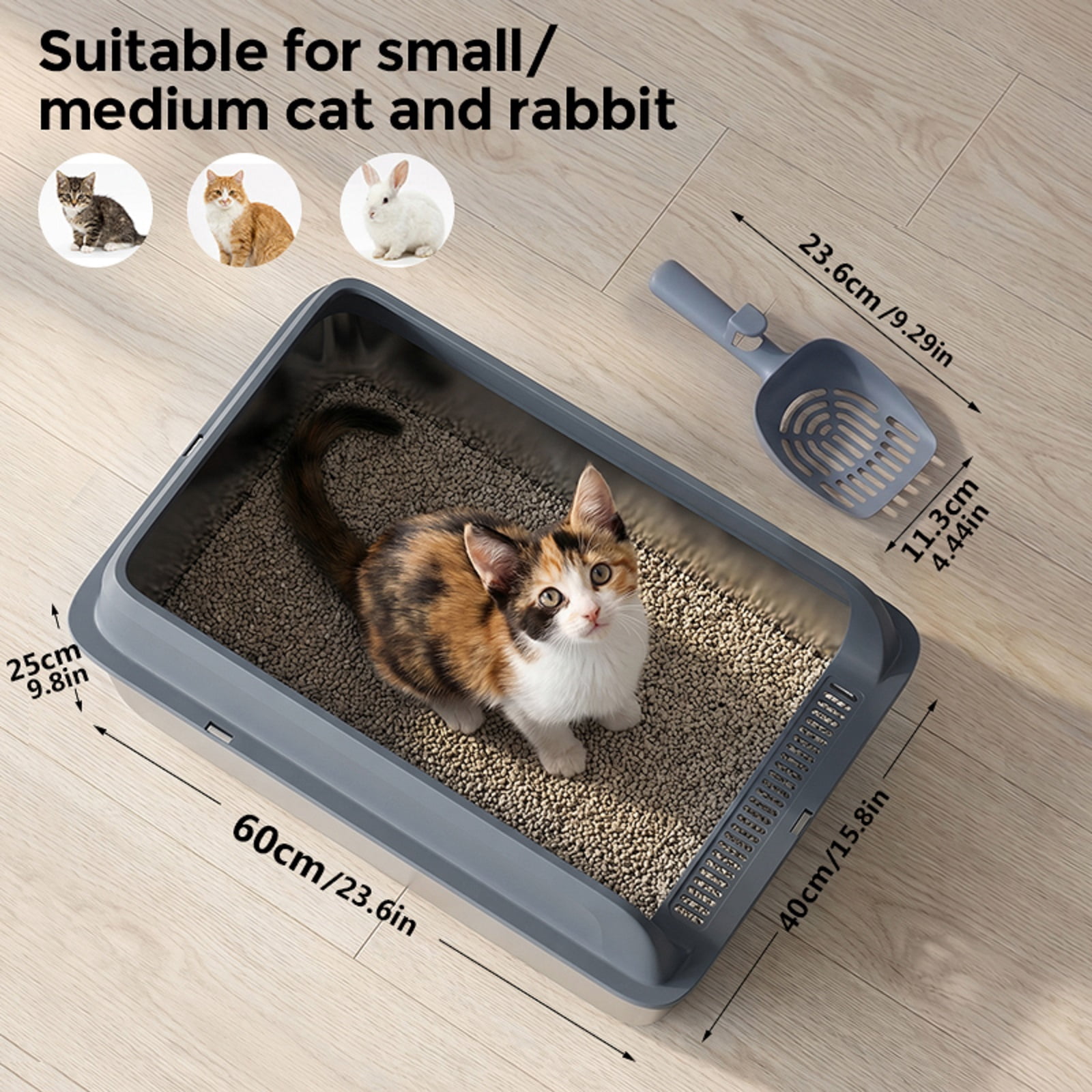 Stainless Steel Litter Box, High Sided Cat Litter Box, Metal Litter Pan with Lid, Extra Large Litter Box with Scoop, Dark Gray
