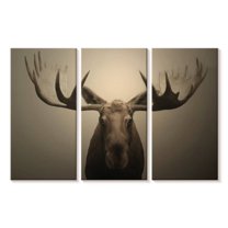 Elephant Stock Moose Portrait Wall Art - Horizontal Multi Panel Canvas - Living Room Wall Decor - Animal Multi Panel - Brown And Beige Decor - 23" x 14"
