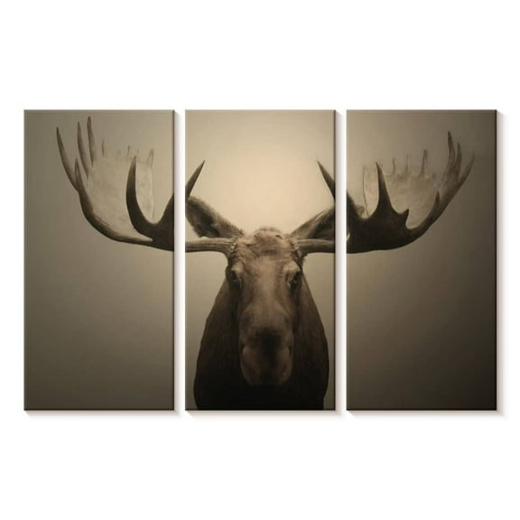 Elephant Stock Moose Portrait Wall Art - Horizontal Multi Panel Canvas - Living Room Wall Decor - Animal Multi Panel - Brown And Beige Decor - 23" x 14"