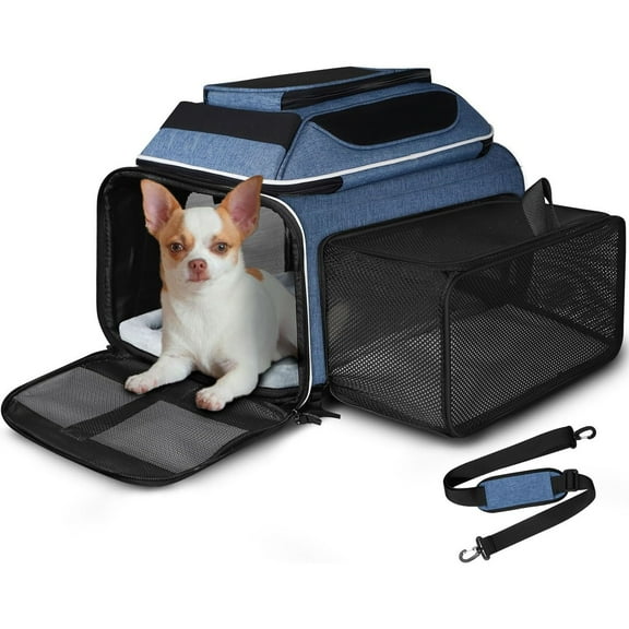 Top and Side Expandable Pet Carrier 18x13x9.5 Inches for Small Cats and Dogs with Locking ty Zippers and Anti-Scratch Mesh
