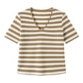 thumbnail image 5 of ClodeEU Women's V Neck Striped Short Sleeve T-Shirt, Casual Loose Fit Summer Tee Khaki,Women's Plus L, 5 of 7