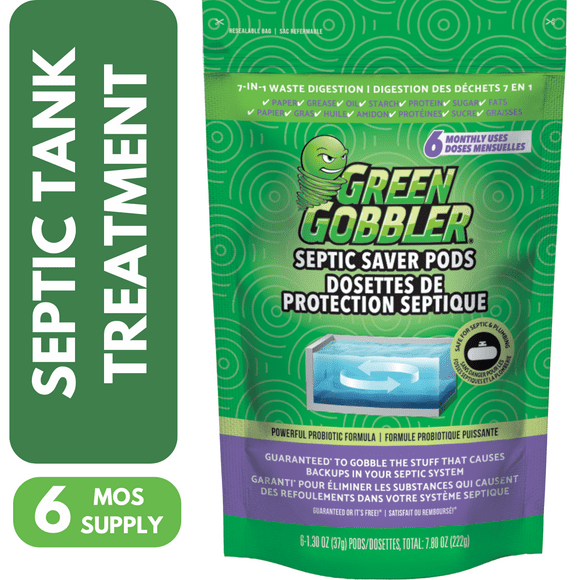 Green Gobbler Septic Saver Tank Treatment Pods, 6 Count Pack