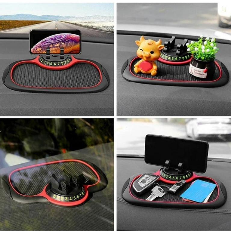 WAITLOVER 4 in 1 Car Anti-Slip Mat Silicone Dashboard Sticky Phone Holder  Mat Auto Pad Phone Function Phone CarInterior Holder R4L6