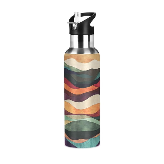 Yayeee 20oz Insulated Water Bottle Double Wall Stainless Steel with Flip Straw Lid, Artistic Desert Pattern