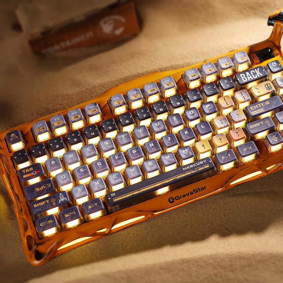 GravaStar Mercury K1 Pro 75% Wireless Mechanical Keyboard, Gasket Mount, 8000mAh Battery, Kailh Speedy Mint Linear Switches, Dual RGB - Worn Yellow