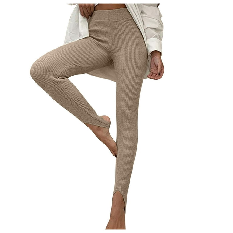 pxiakgy yoga pants women's solid color high waist strip tight and slim step  on foot yoga pants khaki + s 